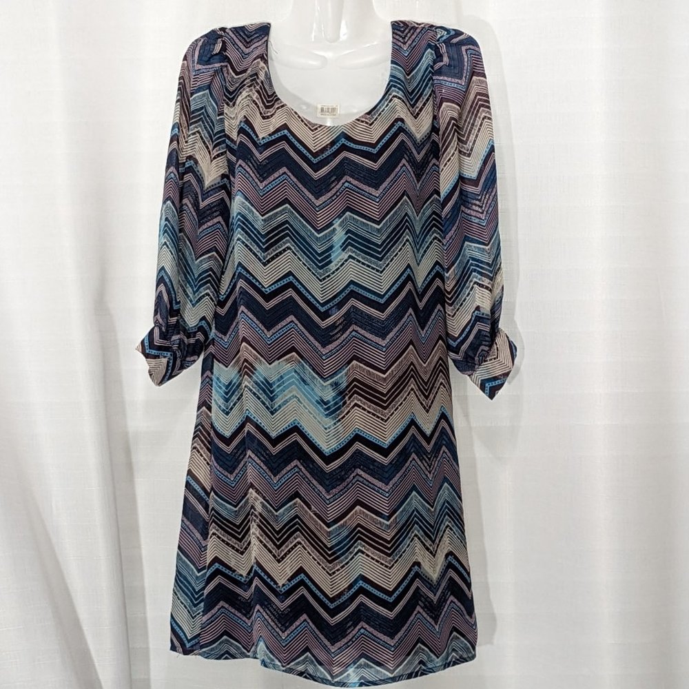 ACCIDENTALLY IN LOVE Blouson Style Dress With 3/4 Sleeves Milti-Color Size L